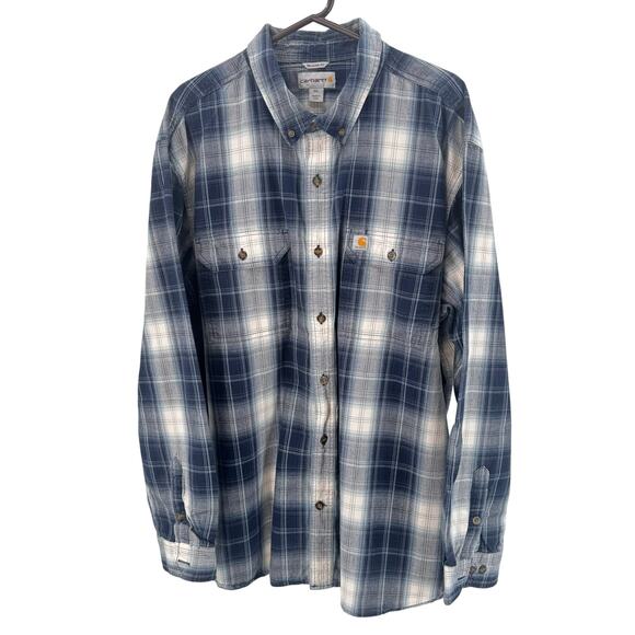 Carhartt Relaxed Fit 100% Cotton Men's Navy Plaid Shirt 2XL Fall 2018 Button-Up - Picture 10 of 12